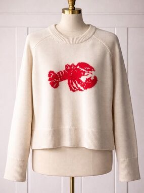Abercrombie & Fitch Cream Crewneck Sweater with Red Lobster Graphic